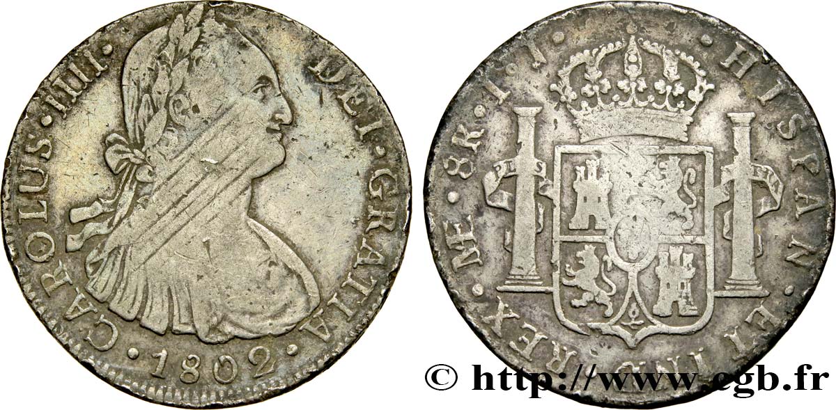 PERU 8 Reales Charles IV d’Espagne 1802 Lima VF/VF 