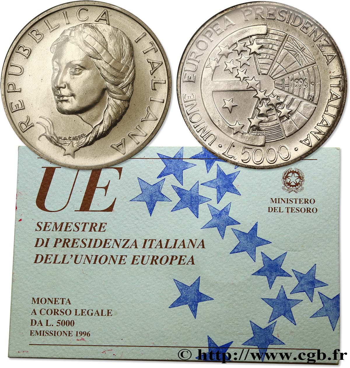 ITALY 5000 Lire Présidence italienne de l’Union Européenne 1996 Rome - R MS 