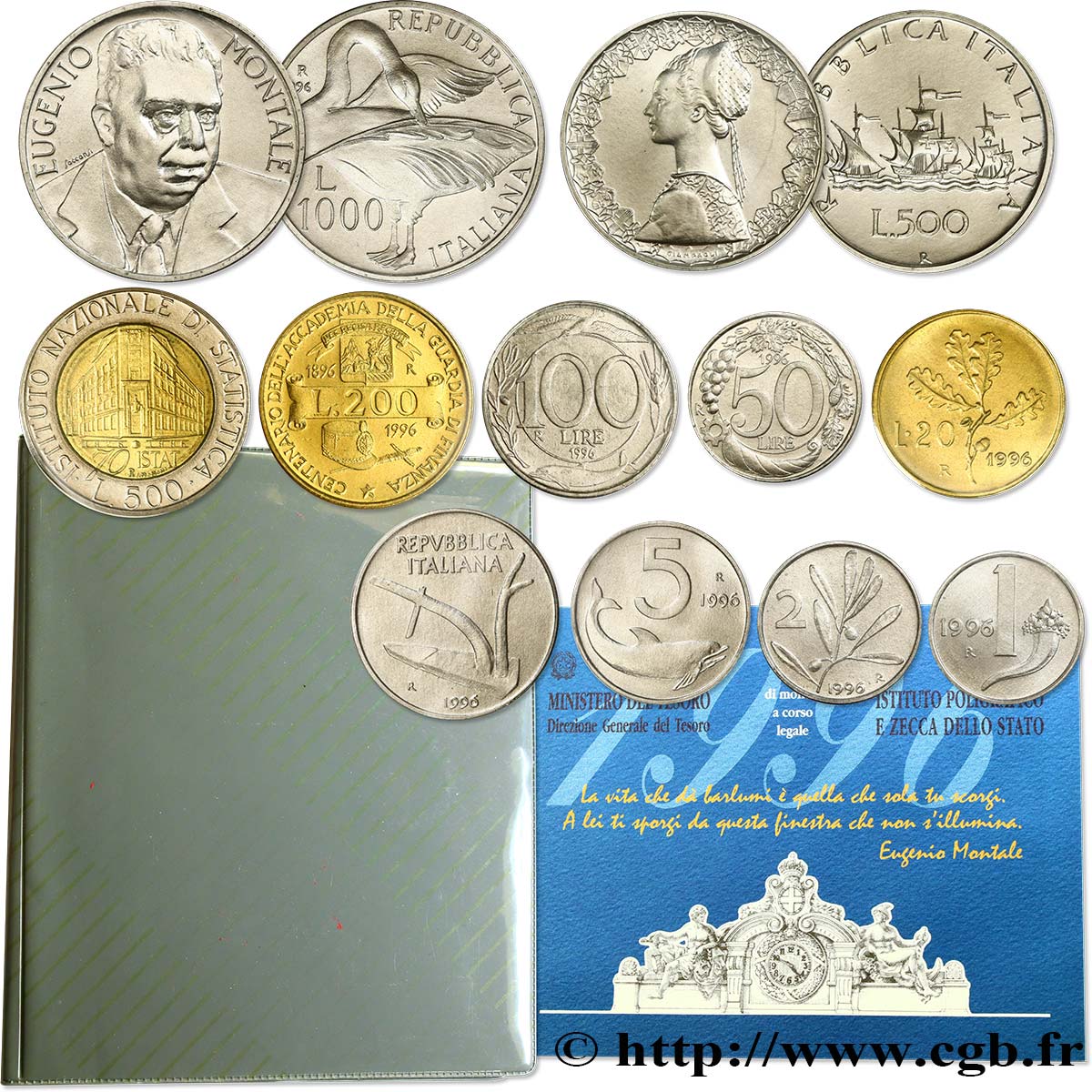 ITALIA Série de 11 Monnaies Eugenio Montale 1996 Rome - R FDC 