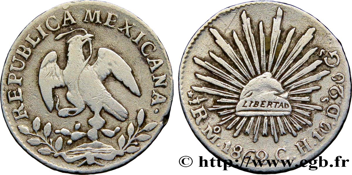 MÉXICO 1/2 Real aigle 1862 Mexique BC+ 