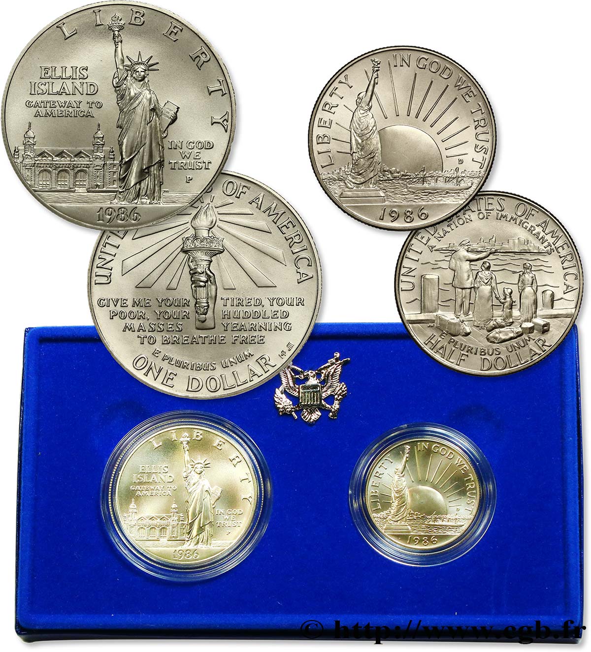 ÉTATS-UNIS D AMÉRIQUE Coffret Liberty Coins Half-Dollar et Dollar 1986 Philadelphie + Denver FDC 