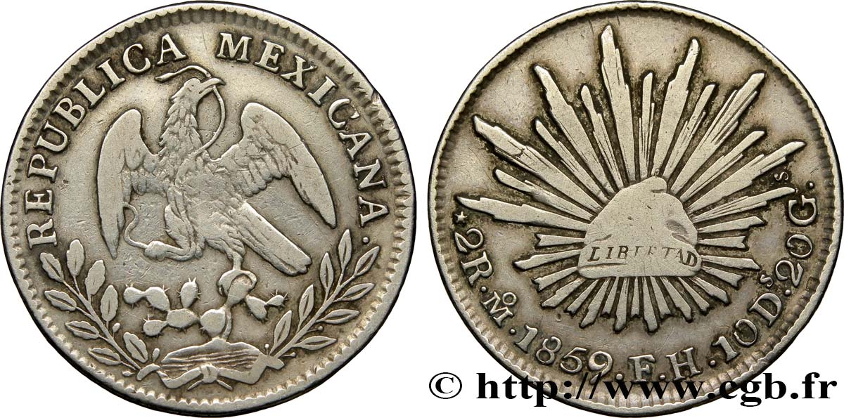 MEXICO 2 Reales aigle 1859 Mexico XF 