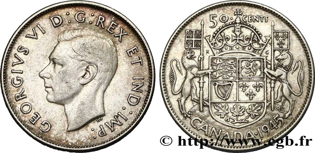 CANADA 50 Cents Georges VI 1945  XF 