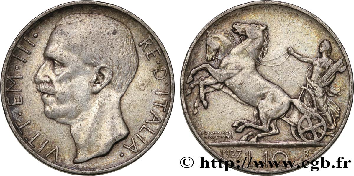 ITALIA 10 Lire Victor Emmanuel III 1927 Rome BC+ 