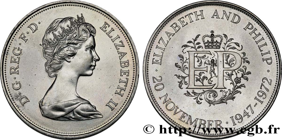 REINO UNIDO 25 New Pence (1 Crown) 25e anniversaire de mariage d’Elisabeth II 1972  EBC 