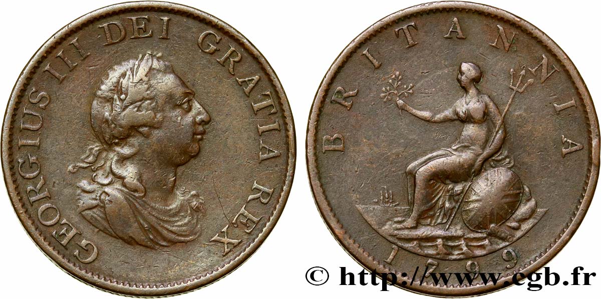 VEREINIGTEN KÖNIGREICH 1/2 Penny Georges III 1799 Soho fSS 
