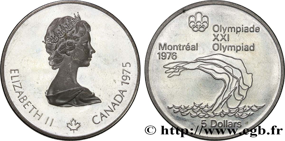 CANADA 5 Dollars Proof JO Montréal 1976 plongeon 1975  SPL 