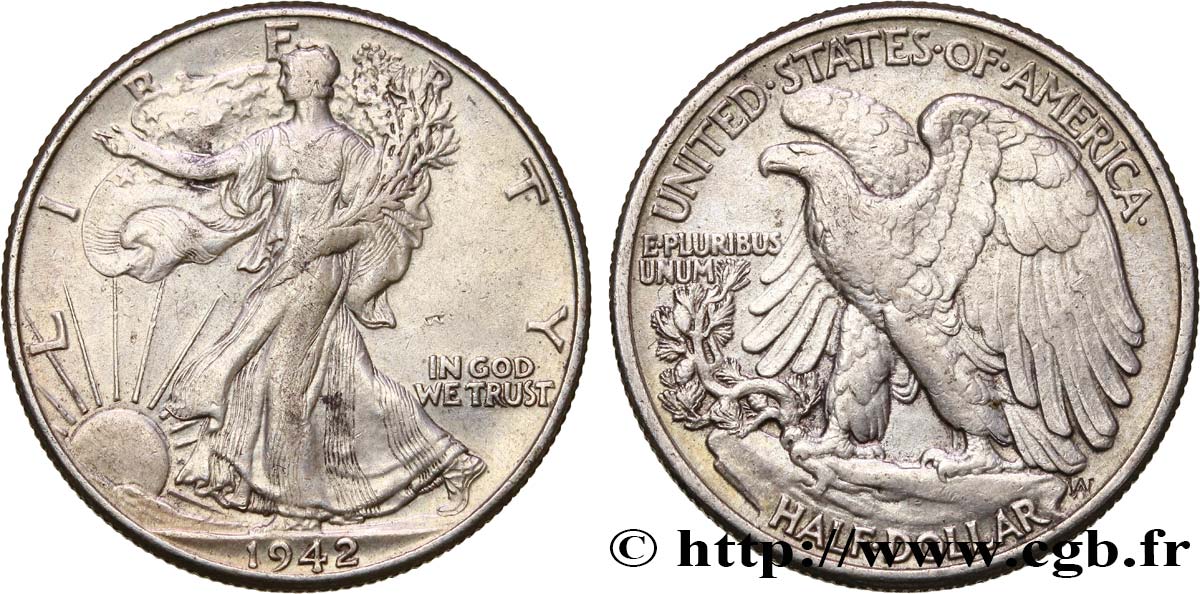 STATI UNITI D AMERICA 1/2 Dollar Walking Liberty 1942 Philadelphie q.SPL 