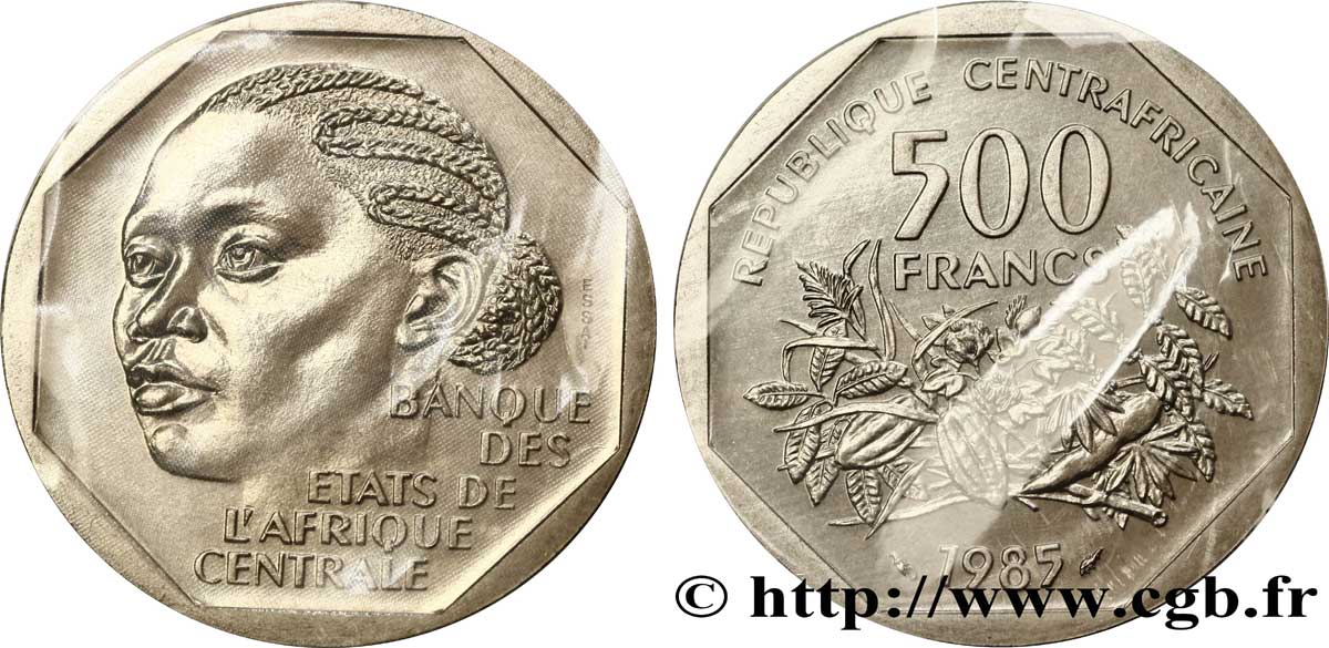 REPúBLICA CENTROAFRICANA Essai de 500 Francs femme africaine 1985 Paris FDC 