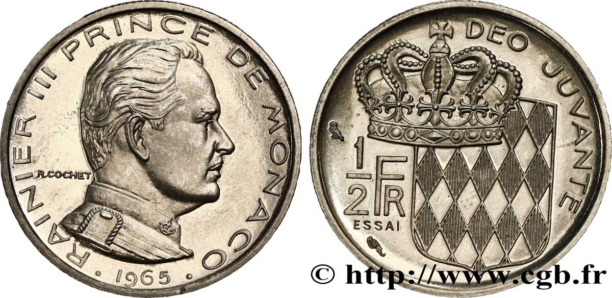 MONACO Essai de 1/2 Franc prince Rainier III de Monaco 1965 Paris SC 