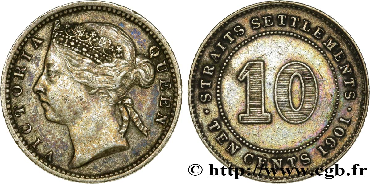 MALAYSIA - STRAITS SETTLEMENTS - VICTORIA 10 Cents 1901  XF/AU 