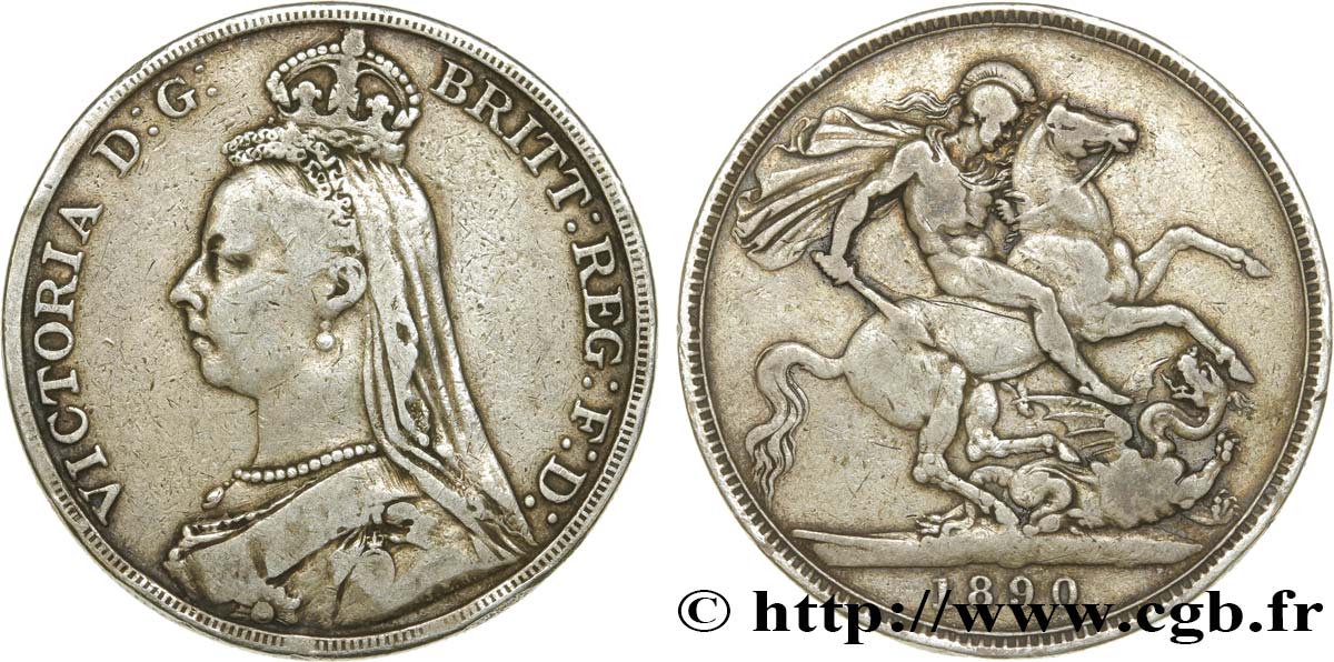 REINO UNIDO 1 Crown Victoria buste du jubilé 1890  BC+ 