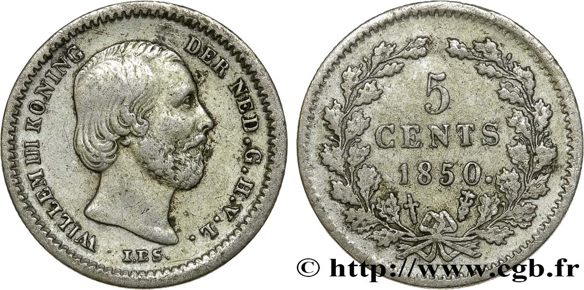 PAYS-BAS 5 Cents Guillaume III 1850 Utrecht TTB 