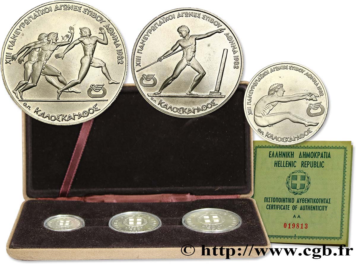 GREECE Coffret trois monnaies Jeux Pan-Européens 1981  MS 