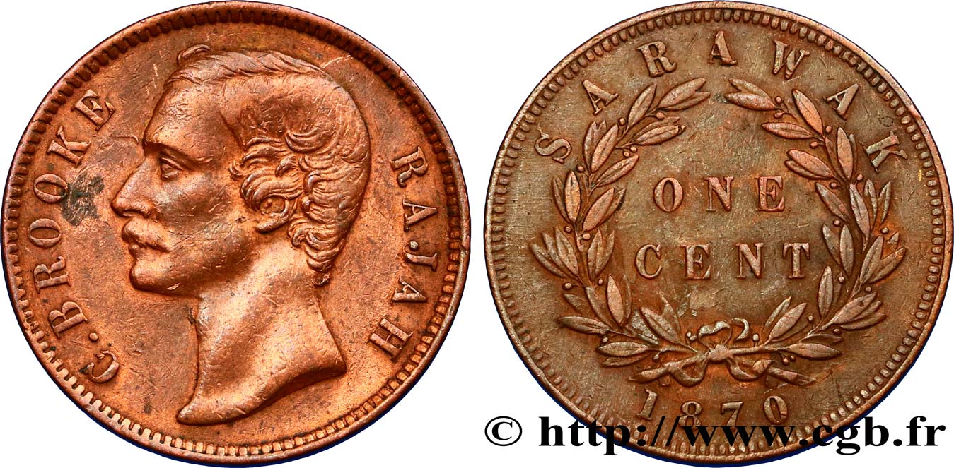 SARAWAK 1 Cent Sarawak Rajah J. Brooke 1870  fVZ 