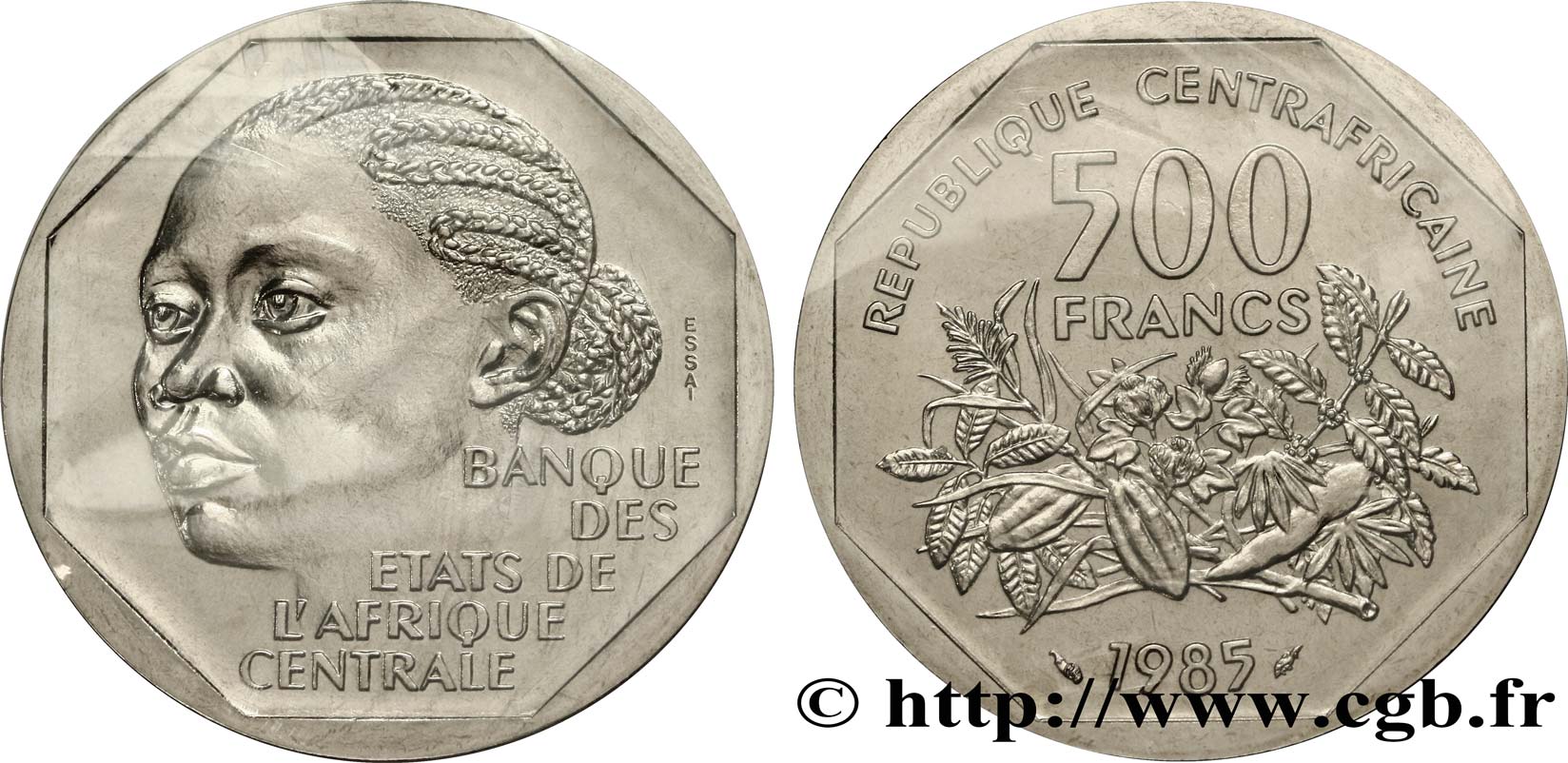 ZENTRALAFRIKANISCHE REPUBLIK Essai de 500 Francs femme africaine 1985 Paris ST 