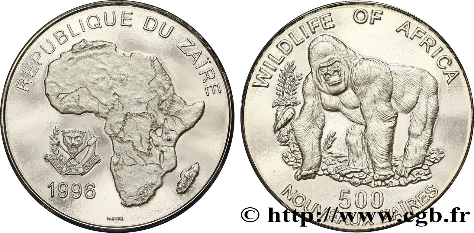 ZAIRE 500 Nouveaux Zaires Afrique / Gorille 1996  FDC 