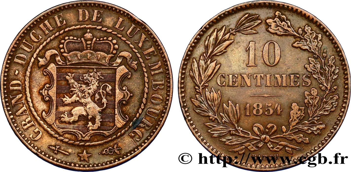 LUXEMBURG 10 Centimes 1854 Utrecht VZ 
