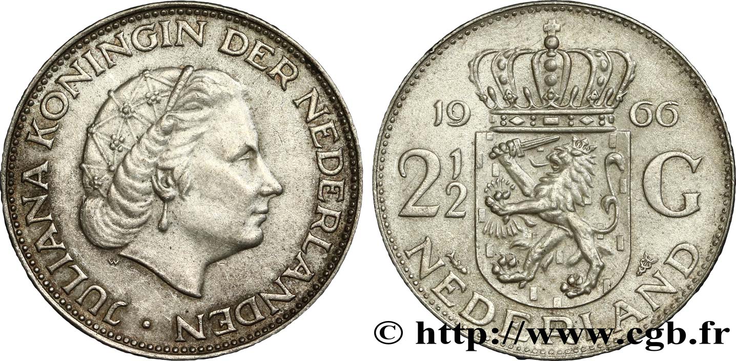 PAYS-BAS 2 1/2 Gulden Juliana 1966 Utrecht SUP 