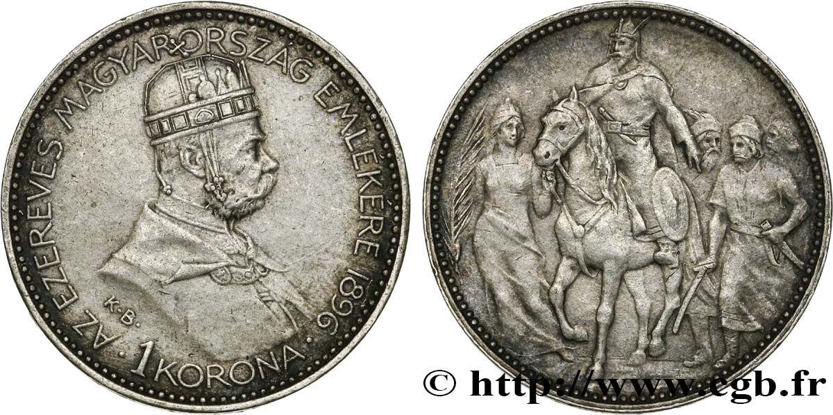 HUNGARY 1 Corona François-Joseph - commémoration du millénium 1896  XF 