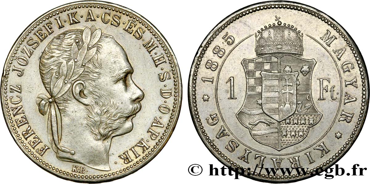 HUNGARY 1 Forint François-Joseph 1885 Kremnitz AU 