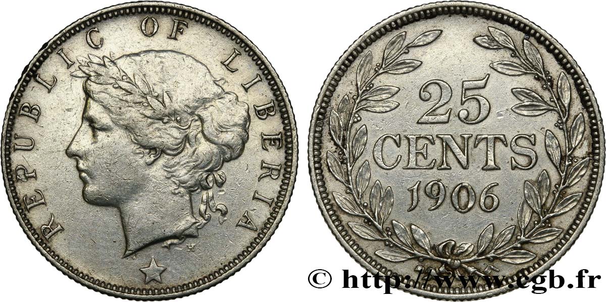 LIBERIA 25 Cents 1906  BB/q.SPL 