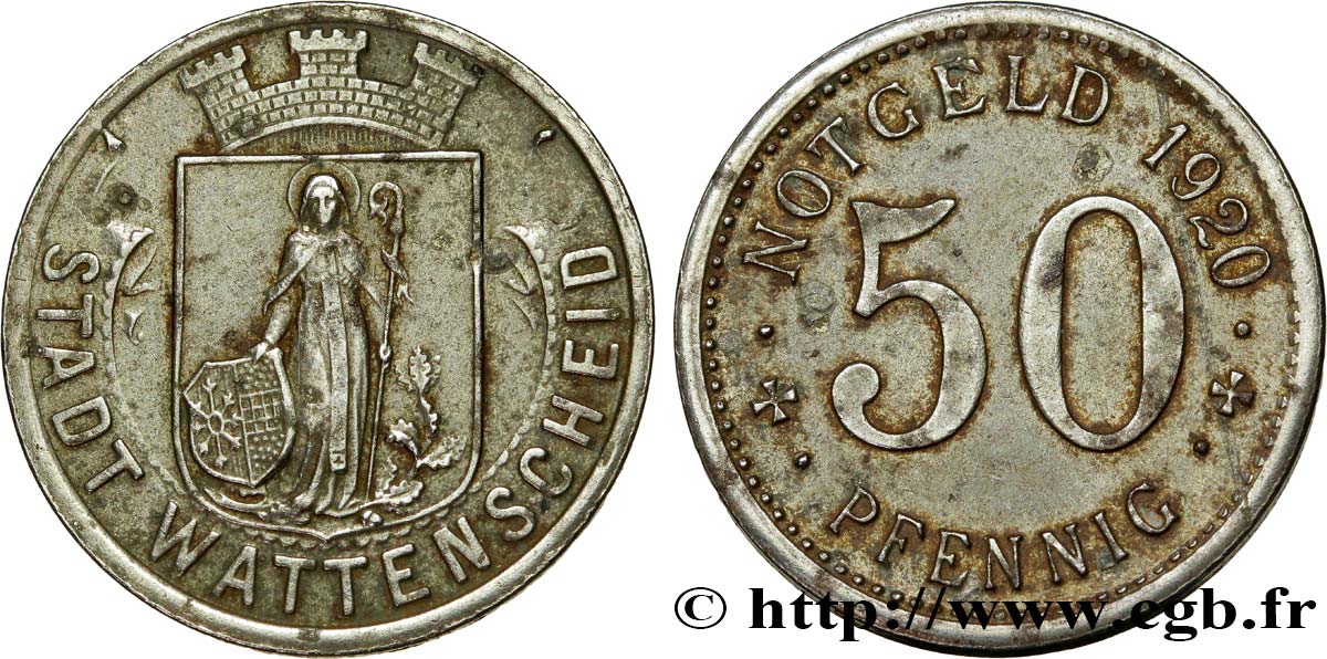 GERMANY - Notgeld 50 Pfennig Wattenscheid 1920  XF 