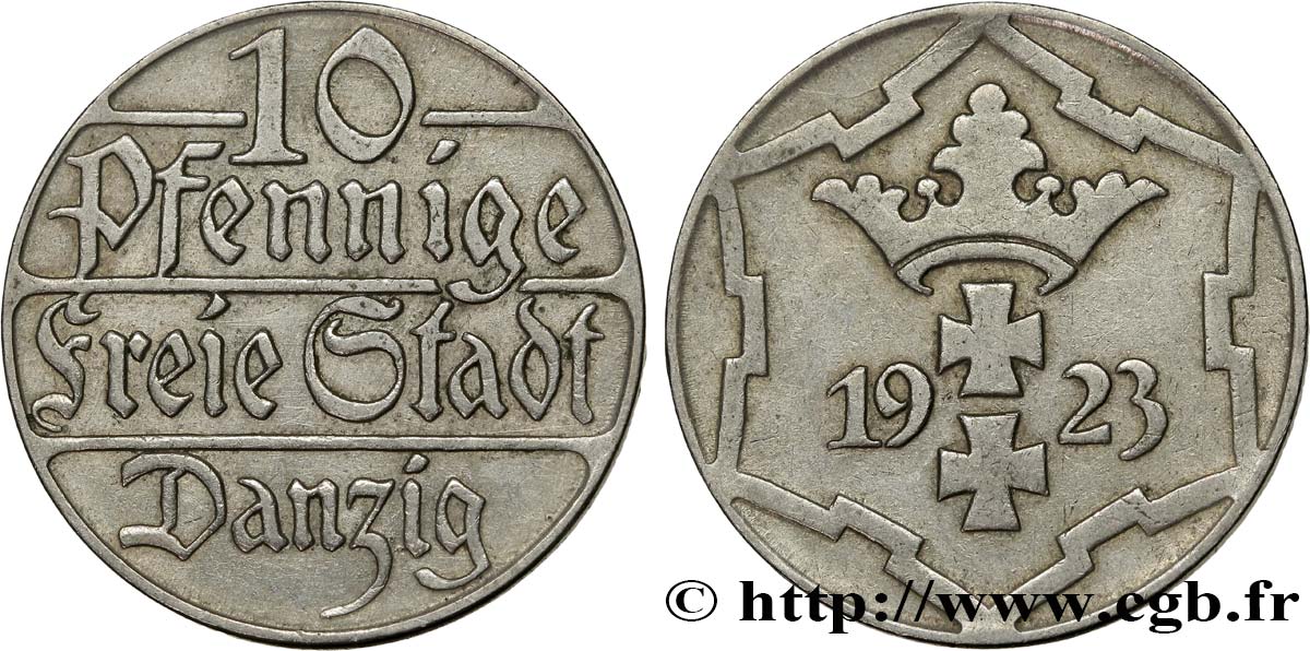 LIBERA CITTA DI DANZICA 10 Pfennig 1923 Berlin SPL 