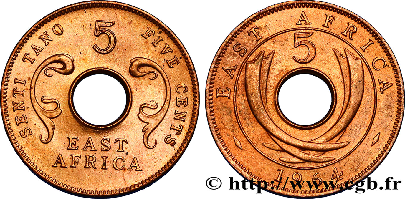 BRITISCH-OSTAFRIKA 5 Cents frappe post-indépendance 1964 Heaton ST 