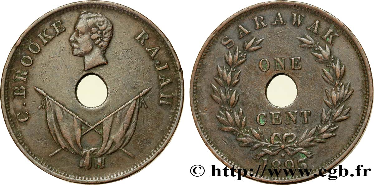 SARAWAK 1 Cent Sarawak C. Brooke 1893 Heaton BB 
