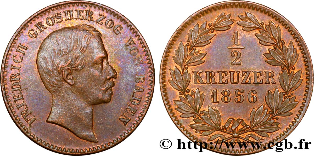 ALLEMAGNE - BADE 1/2 Kreuzer Frédéric II 1856  SPL 