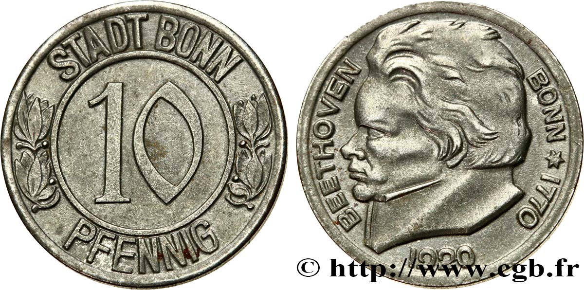 GERMANY - Notgeld 10 Pfennig Bonn 1920  XF 