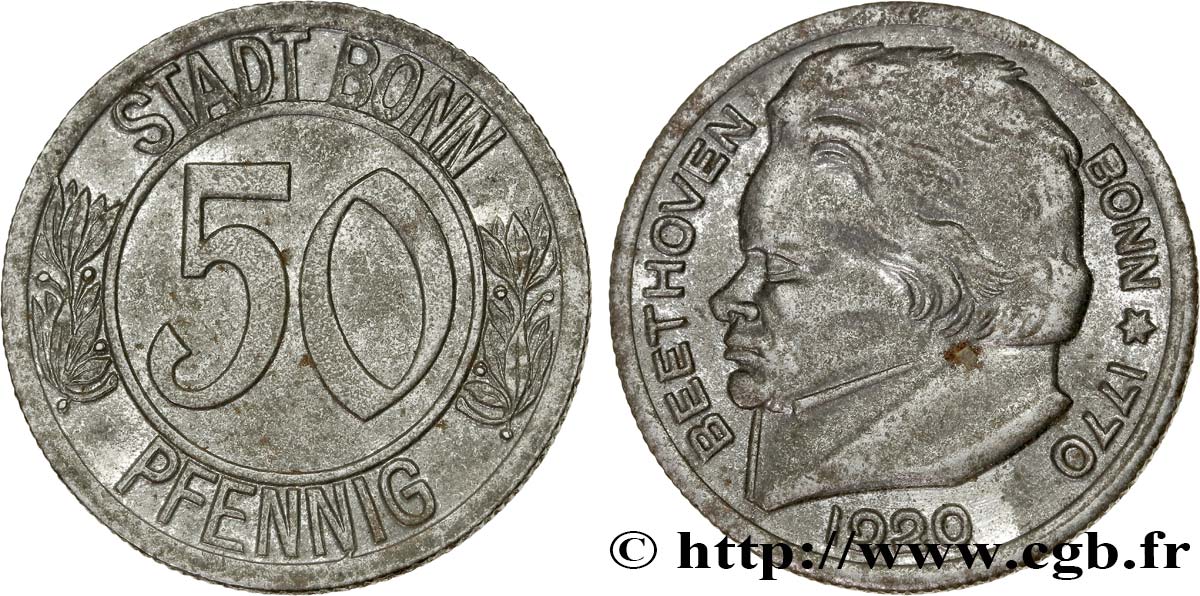 GERMANY - Notgeld 50 Pfennig Bonn 1920  XF 