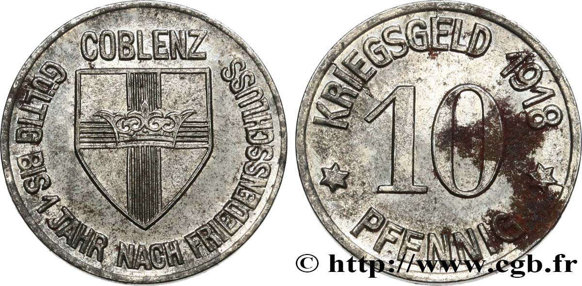 GERMANIA - Notgeld 10 Pfennig Coblenz (Coblence) 1918  SPL 