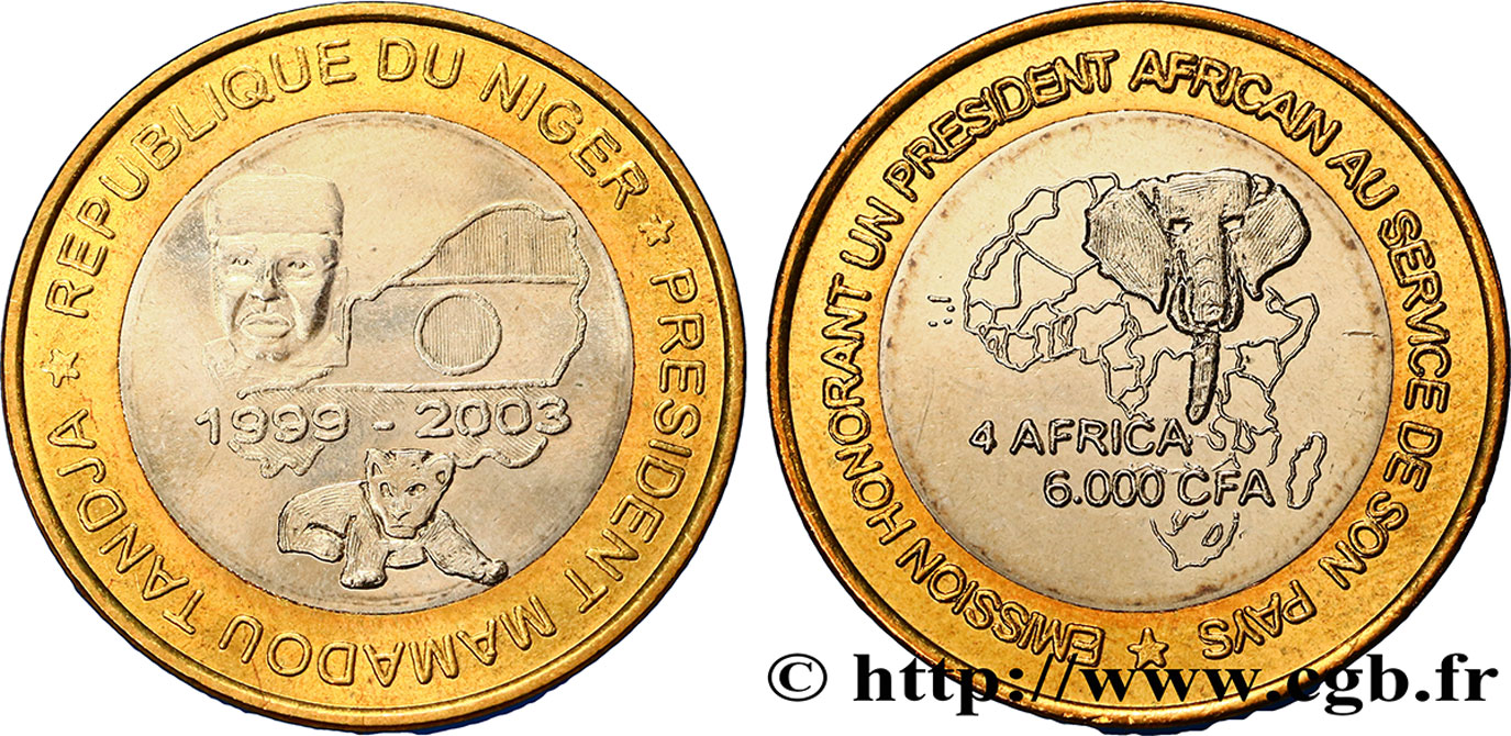 NIGER 6000 Francs Président Mamadou Tandja 2003  AU 