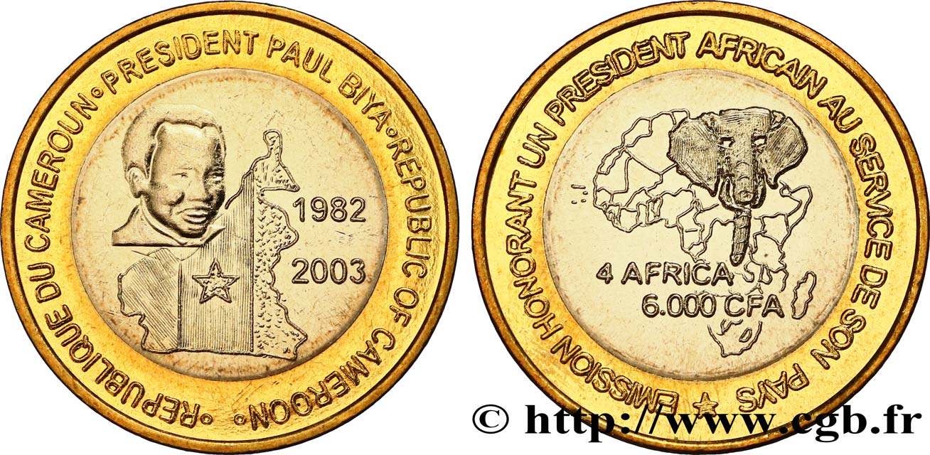 CAMERUN 6000 Francs Président Paul Biya 2003  MS 
