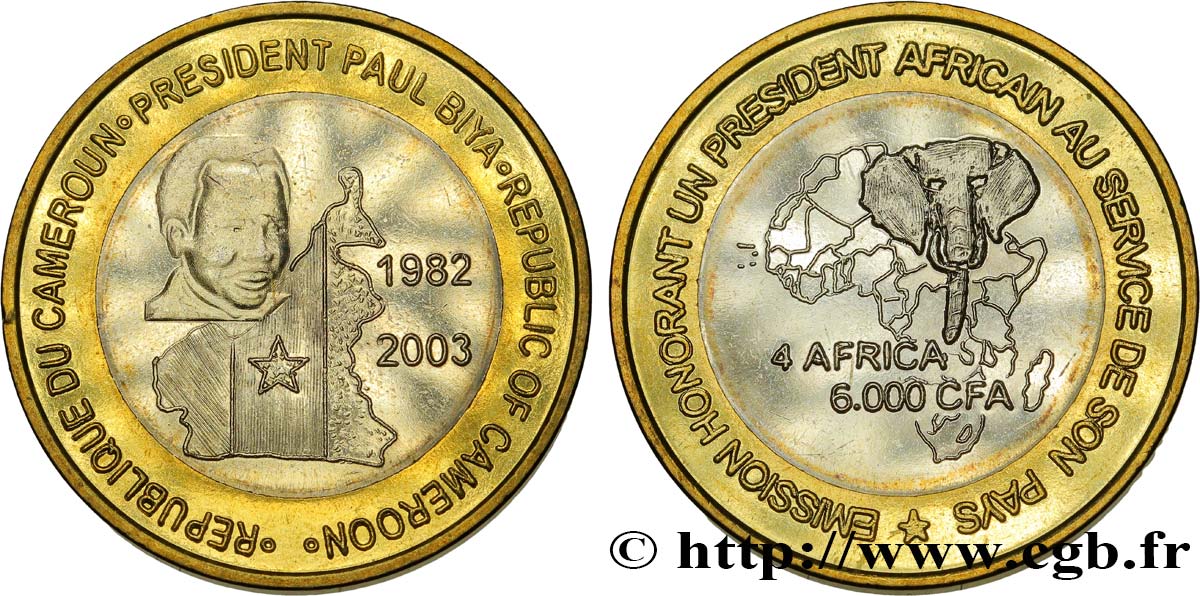 CAMEROON 6000 Francs Président Paul Biya 2003  MS 