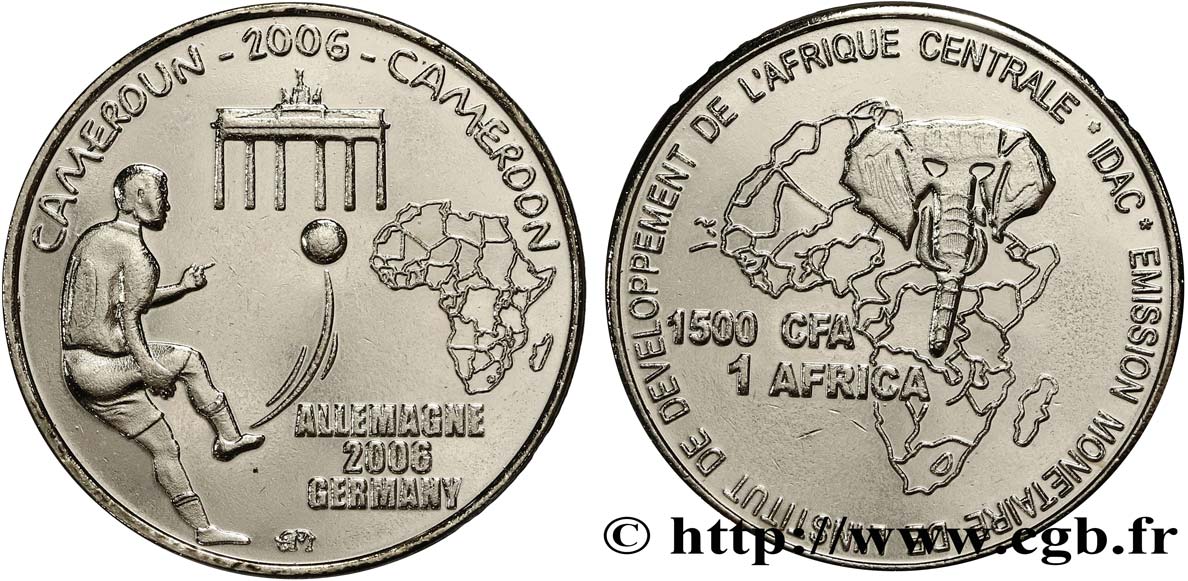 CAMERúN 1500 Francs CFA Coupe de Monde Football en Allemagne 2006  SC 