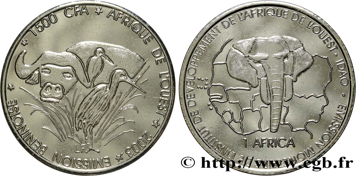 BÉNIN 1500 Francs CFA buffle 2003  SPL 