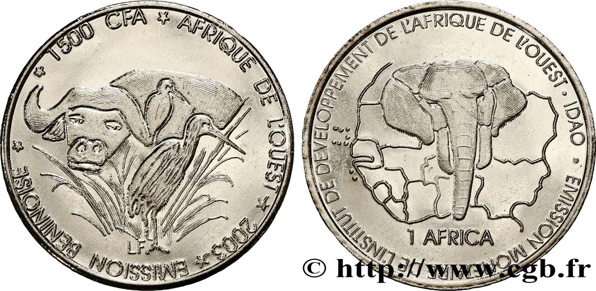 BENIN 1500 Francs CFA buffle 2003  SC 