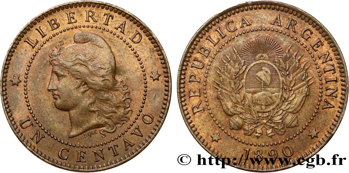 ARGENTINA 1 Centavo 1890  AU 