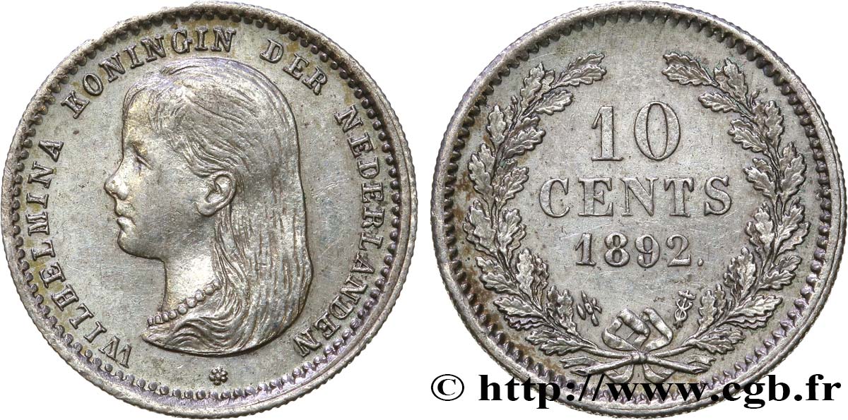 NIEDERLANDE 10 Cents Wilhelmina 1892 Utrecht VZ 