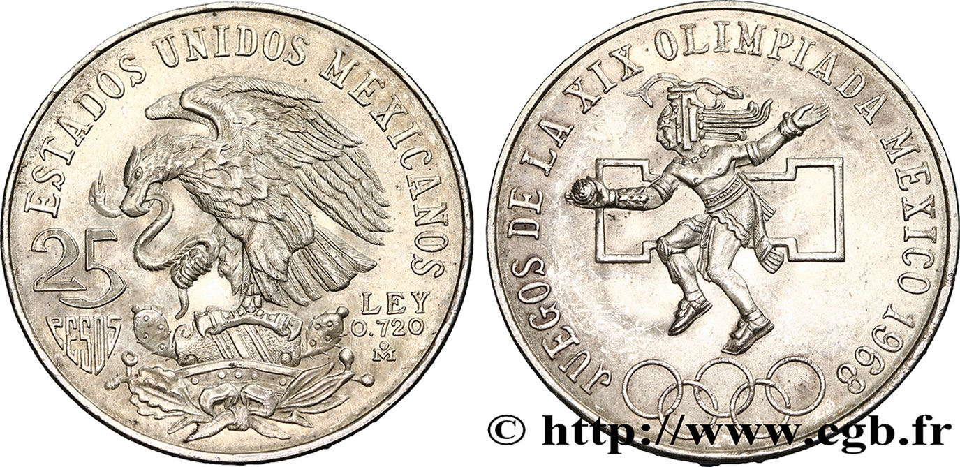 MÉXICO 25 Pesos Jeux Olympiques de Mexico 1968 Mexico EBC 