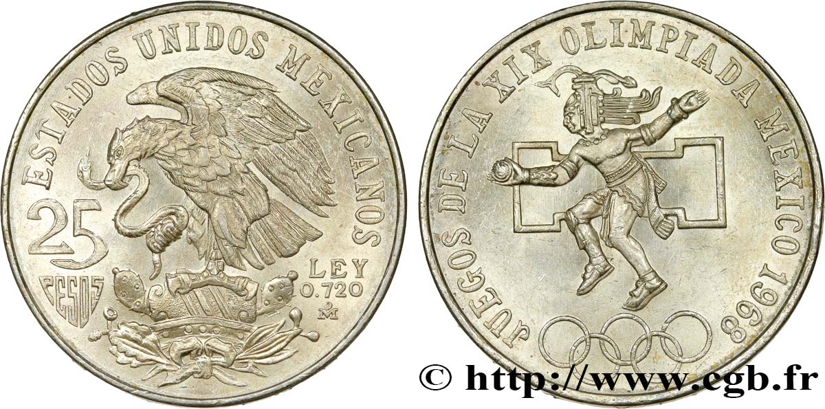 MEXIKO 25 Pesos Jeux Olympiques de Mexico 1968 Mexico VZ 
