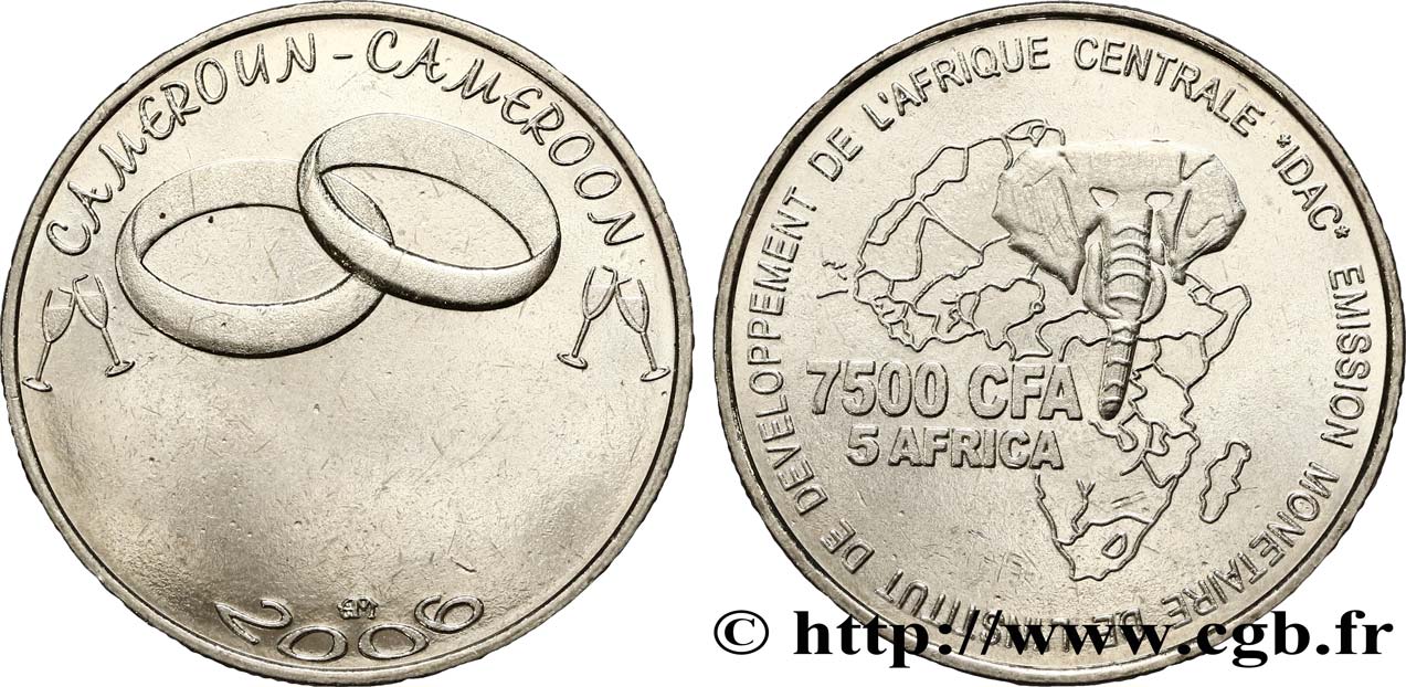 CAMERúN 7500 Francs CFA anneaux nuptiaux 2006  SC 