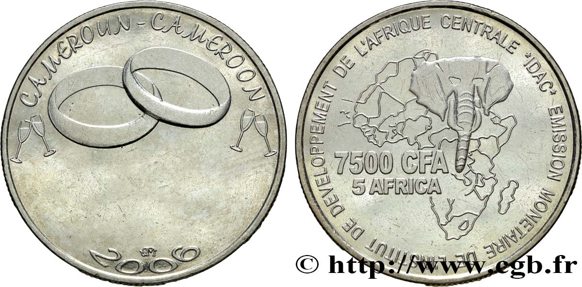 KAMERUN 7500 Francs CFA anneaux nuptiaux 2006  fST 