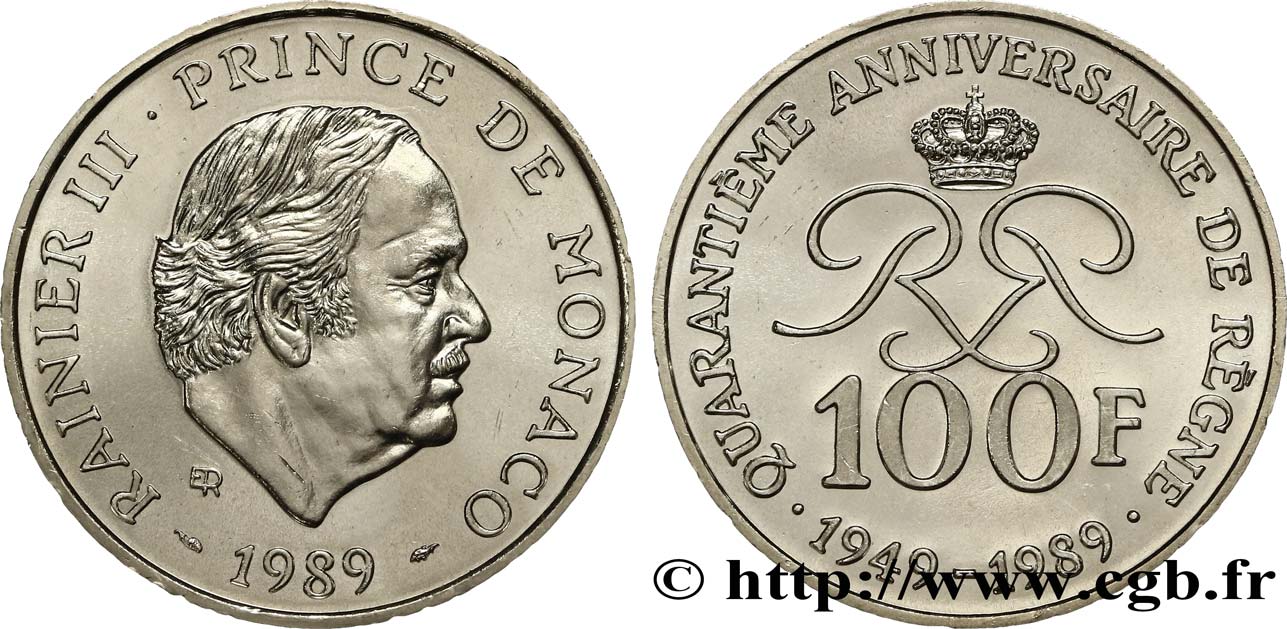 MONACO 100 Francs Rainier III 40e anniversaire de règne 1989 Paris SC 