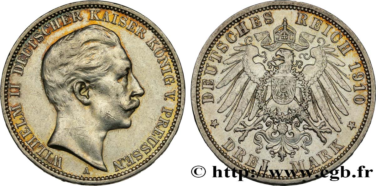 ALEMANIA - PRUSIA 3 Mark Guillaume II 1910 Berlin MBC+ 