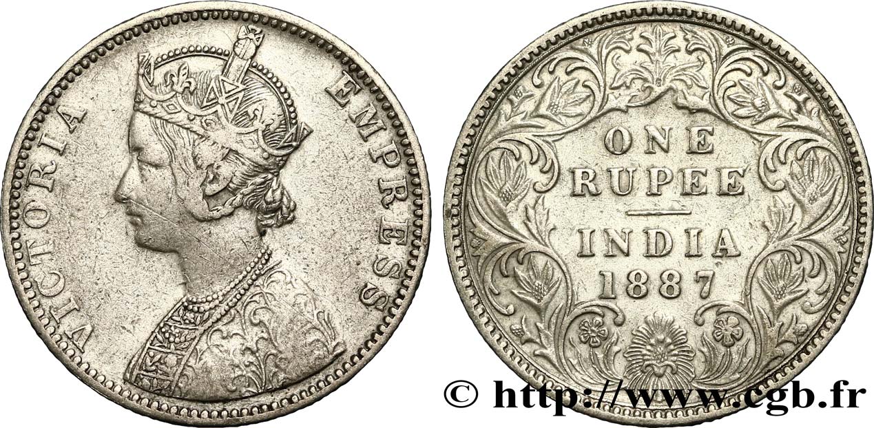 INDIA BRITÁNICA 1 Roupie Victoria 1887  Bombay BC+/MBC 