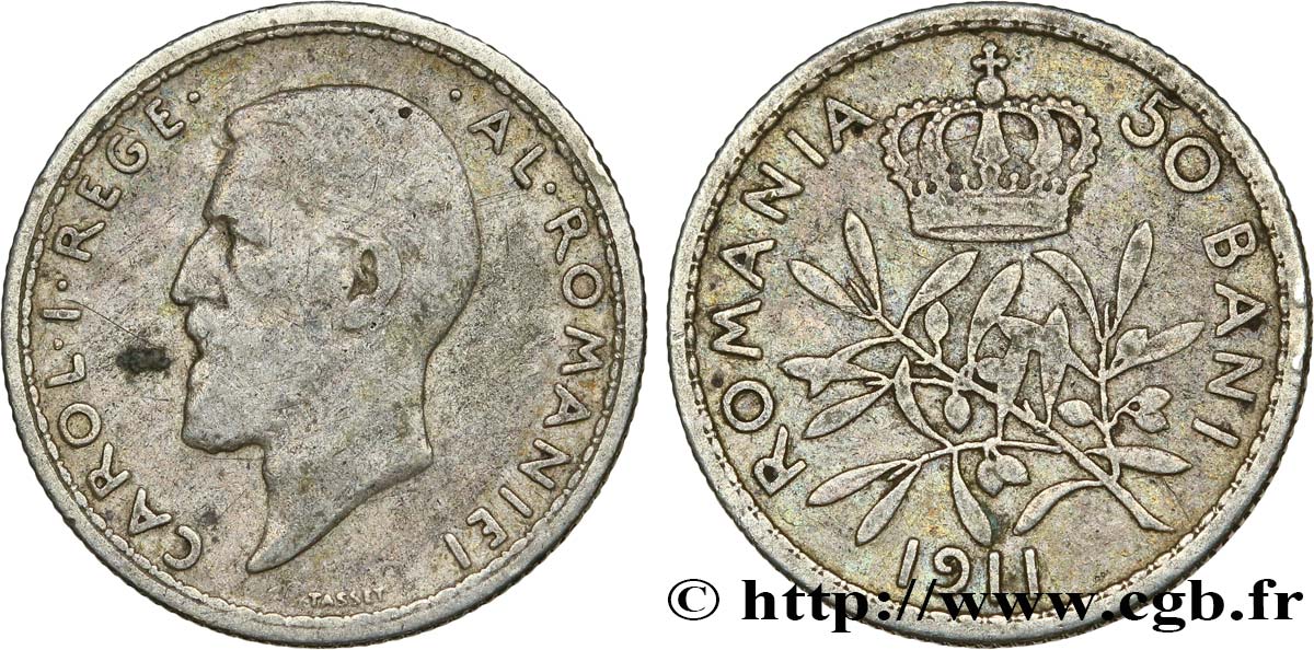 RUMANIA 50 Bani Charles Ier 1911  BC+ 